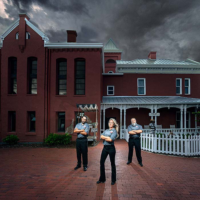 Old Jail After Dark guides standing outside Old Jail