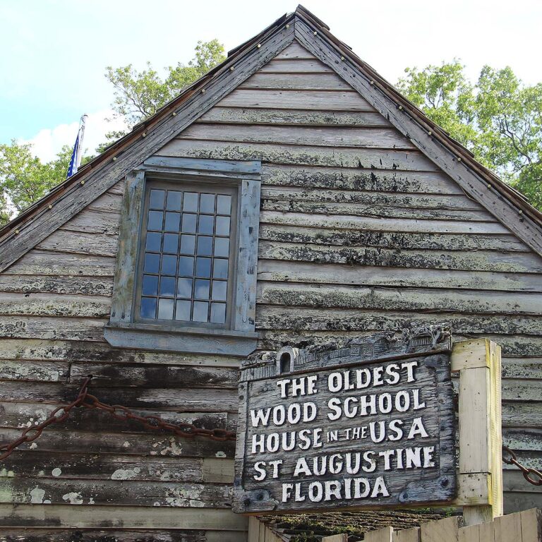 The oldest wooden schoolhouse, featuring weathered wood