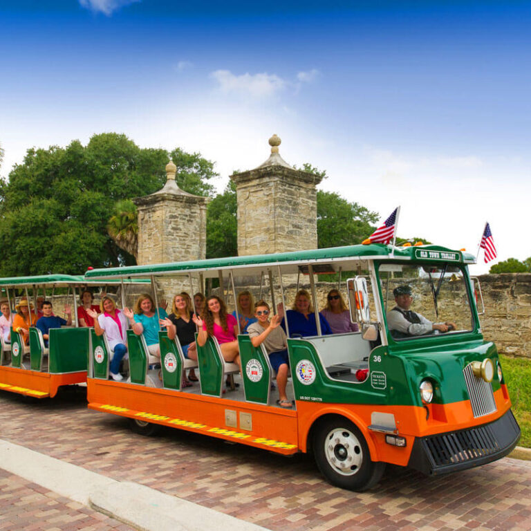 St. Augustine trolley driving past city gates